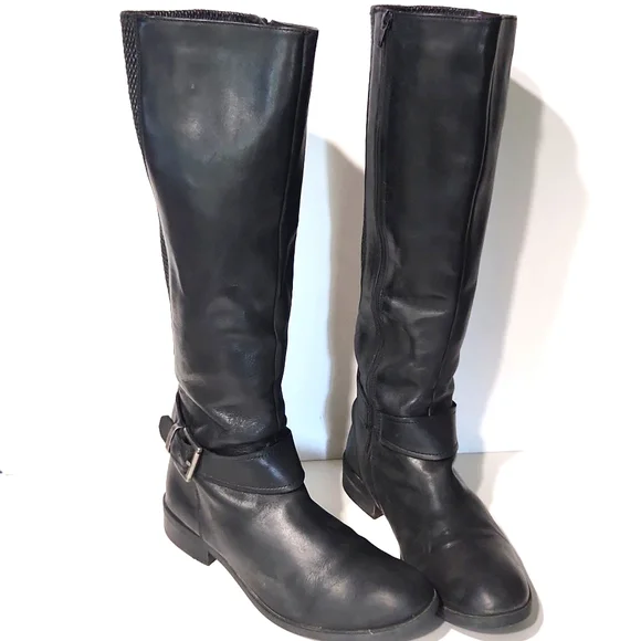 Clarks Pita Dakota Black Leather Riding Moto Buckle Zip Tall Boots Size 9.5 - Picture 3 of 13